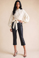 Cropped Tie Front Blouse