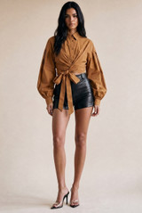 Cropped Tie Front Blouse