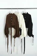 Cropped Tie Front Blouse