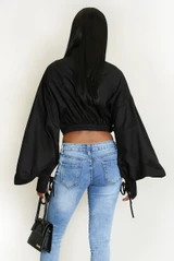 Cropped Tie Front Blouse