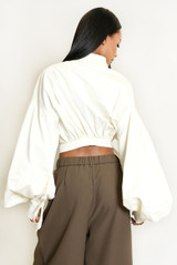 Cropped Tie Front Blouse