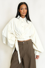 Cropped Tie Front Blouse