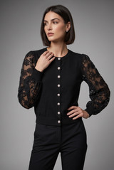 Lace Sleeves Fine Knit Top