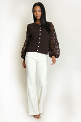 Lace Sleeves Fine Knit Top