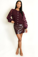Lace Sleeves Fine Knit Top