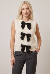 Bow-Detail Ribbed Knit Waistcoat