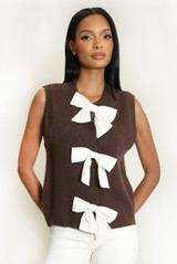 Bow-Detail Ribbed Knit Waistcoat