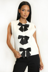 Bow-Detail Ribbed Knit Waistcoat