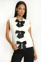 Bow-Detail Ribbed Knit Waistcoat