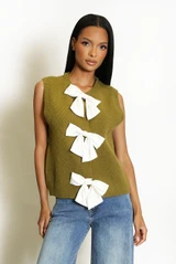 Bow-Detail Ribbed Knit Waistcoat