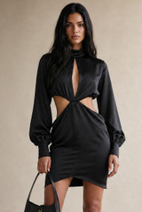 Satin Ruched Cut Out Mini Dress