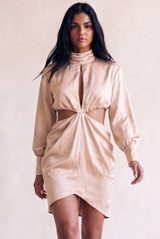 Satin Ruched Cut Out Mini Dress