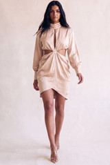 Satin Ruched Cut Out Mini Dress