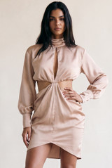 Satin Ruched Cut Out Mini Dress