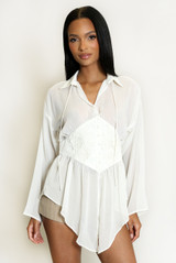 Mesh Corset Long Sleeves Blouse