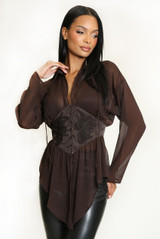 Mesh Corset Long Sleeves Blouse