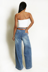Washed Wide Leg Long Jeans 