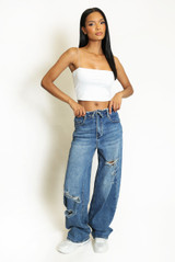 Washed Ripped Detail Tapered Jeans