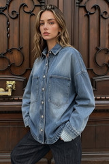 Mid Blue Washed Denim Shacket