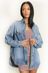 Mid Blue Washed Denim Shacket