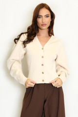 Balloon Sleeve V-Neck Cardigan