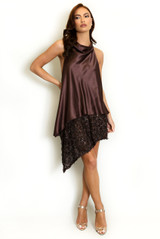 Asymmetric Satin Dress With Sequin Mesh Hem