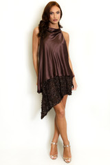 Asymmetric Satin Dress With Sequin Mesh Hem