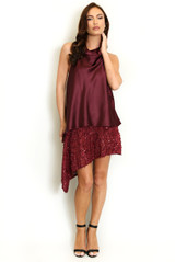 Asymmetric Satin Dress With Sequin Mesh Hem