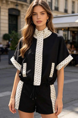 Polka Dots Half Sleeves Jacket and Shorts Set