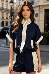 Polka Dots Half Sleeves Jacket and Shorts Set