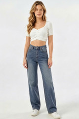 Washed Blue Straight Loose Jeans