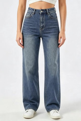 Washed Blue Straight Loose Jeans