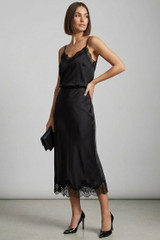 Satin Lace Hem Midi Skirt