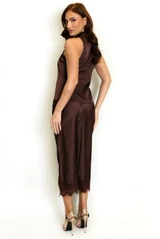 Satin Lace Hem Midi Skirt