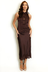 Satin Lace Hem Midi Skirt