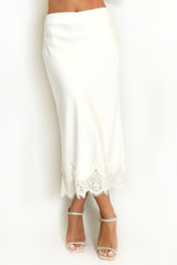 Satin Lace Hem Midi Skirt
