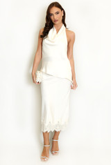 Satin Lace Hem Midi Skirt