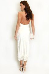 Satin Lace Hem Midi Skirt