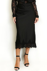Satin Lace Hem Midi Skirt