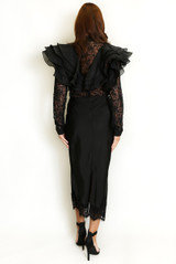 Satin Lace Hem Midi Skirt