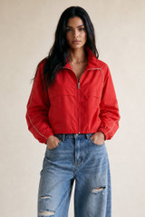 Contrast Piping Windbreaker Jacket