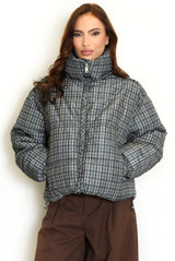 Check Funnel Neck Puffer Jacket