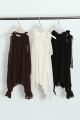 Cold Shoulders Tie Neck Chiffon Blouse