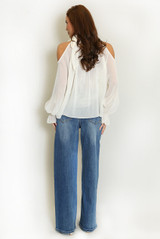 Cold Shoulders Tie Neck Chiffon Blouse