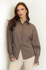 Pinstripes Drape Back Blouse