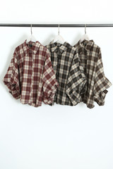 Check Plaid Dolman Sleeves Blouse