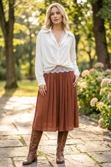 Button Down Shirt with Pintuck Lace Detail