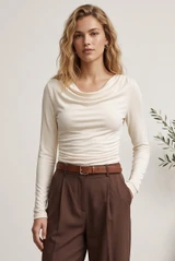 Boat Neck Long Sleeve Top