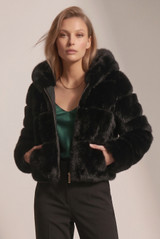 Hooded Faux Fur Panelled Cropped Jacket