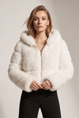 Hooded Faux Fur Panelled Cropped Jacket